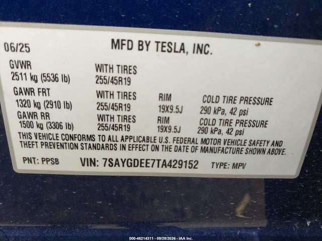 Продаж на аукціоні авто 2026 Tesla Model Y All-wheel Drive/long Range Launch Series/premium All-wheel Drive, vin: 7SAYGDEE7TA429152, номер лоту: 46214311