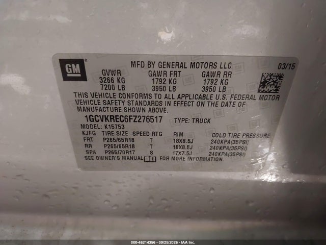 Chevrolet Silverado 1500 Lt 2015 1GCVKREC6FZ276517 Image 9
