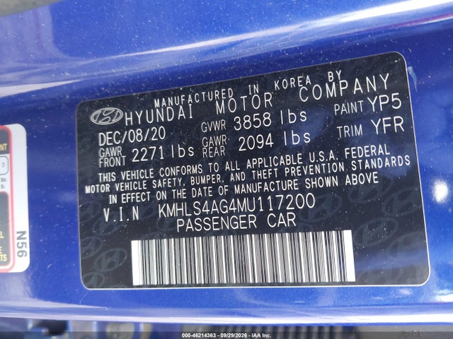 Продаж на аукціоні авто 2021 Hyundai Elantra Sel, vin: KMHLS4AG4MU117200, номер лоту: 46214363