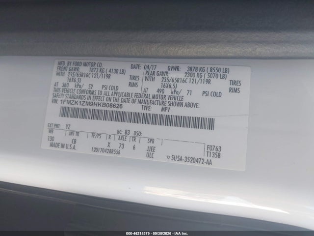 Продаж на аукціоні авто 2017 Ford Transit-150 Xl, vin: 1FMZK1ZM9HKB08626, номер лоту: 46214379