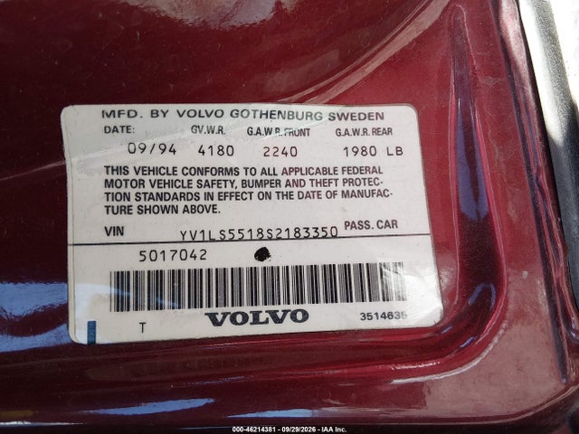 Aukcja sprzedaży 1995 Volvo 850 Glt, vin: YV1LS5518S2183350, numer aukcji: 46214381