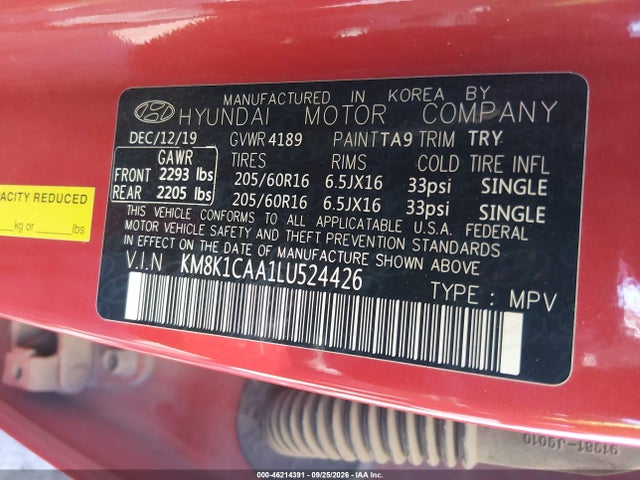 Продаж на аукціоні авто 2020 Hyundai Kona Se, vin: KM8K1CAA1LU524426, номер лоту: 46214391