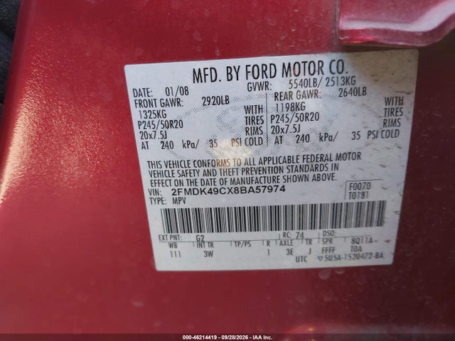 Aukcja sprzedaży 2008 Ford Edge Limited, vin: 2FMDK49CX8BA57974, numer aukcji: 46214419