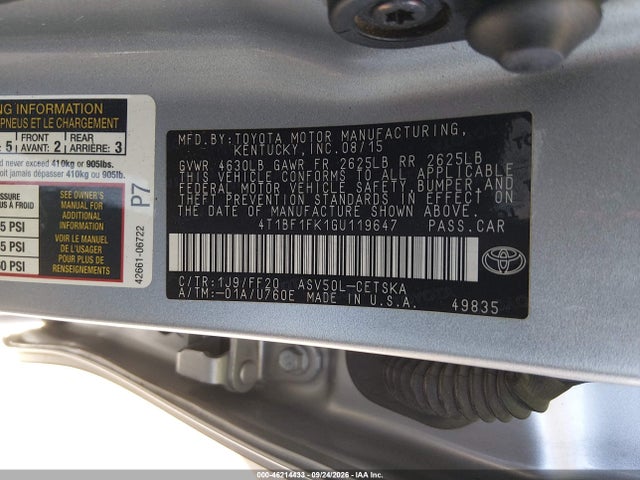 Продажа на аукционе авто 2016 Toyota Camry Se, vin: 4T1BF1FK1GU119647, номер лота: 46214433