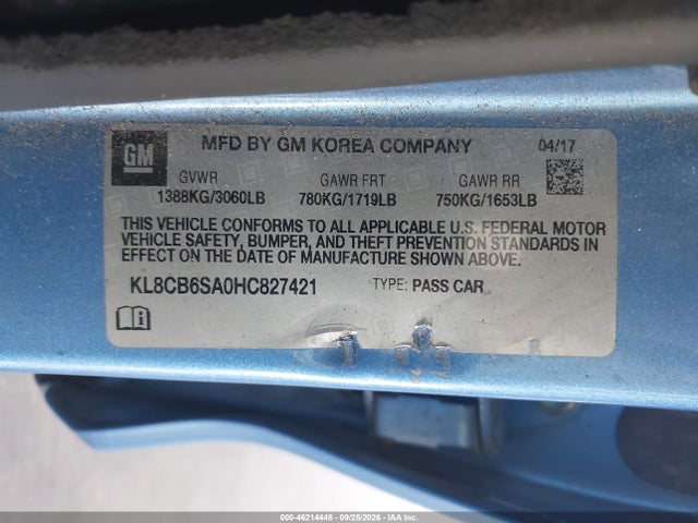 46214448 :رقم المزاد ، KL8CB6SA0HC827421 vin ، 2017 Chevrolet Spark Ls Cvt مزاد بيع