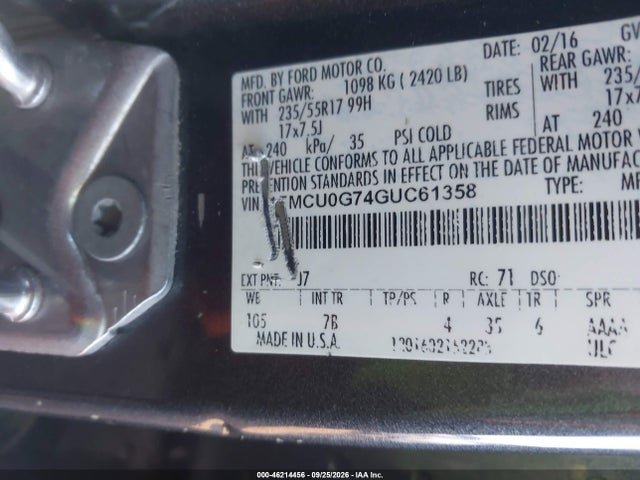 Ford ESCAPE SE 2016 1FMCU0G74GUC61358 Image 9
