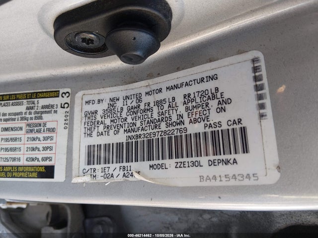 Продажа на аукционе авто 2007 Toyota Corolla Le, vin: 1NXBR32E97Z822769, номер лота: 46214462