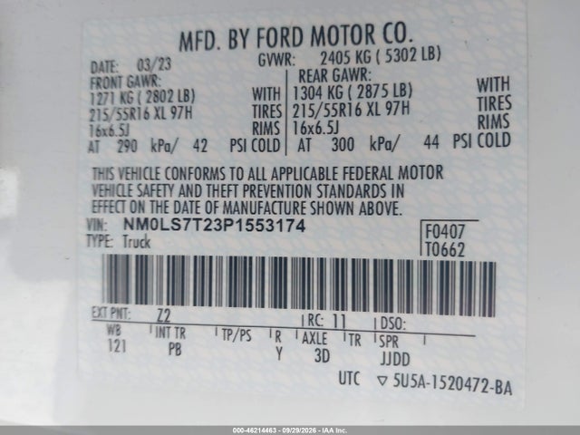 Aukcja sprzedaży 2023 Ford Transit Connect Xlt, vin: NM0LS7T23P1553174, numer aukcji: 46214463