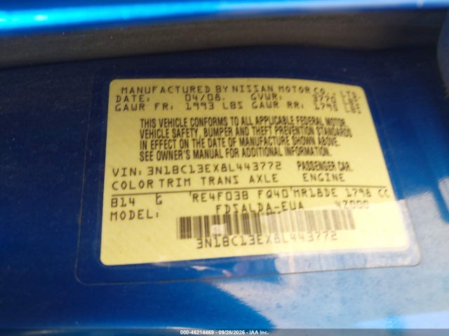 46214469 :رقم المزاد ، 3N1BC13EX8L443772 vin ، 2008 Nissan Versa 1.8s مزاد بيع