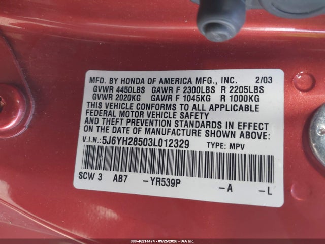 Продажа на аукционе авто 2003 Honda Element Ex, vin: 5J6YH28503L012329, номер лота: 46214474
