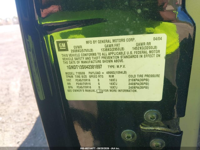 Продаж на аукціоні авто 2004 Chevrolet Trailblazer Ls, vin: 1GNDT13S642381897, номер лоту: 46214477