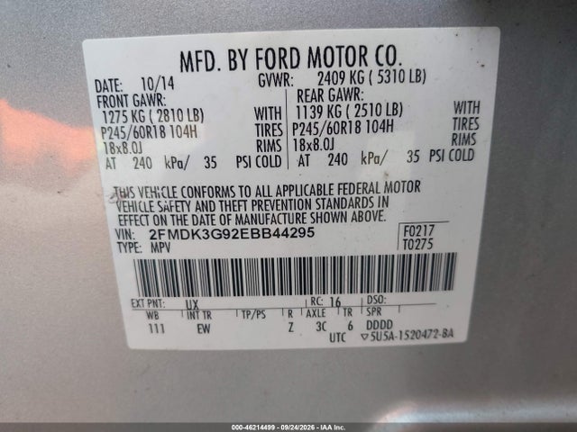 Продажа на аукционе авто 2014 Ford Edge Se, vin: 2FMDK3G92EBB44295, номер лота: 46214499