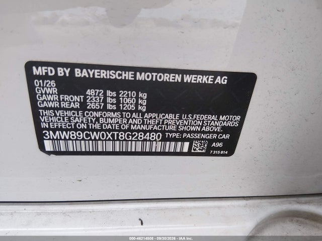 Продаж на аукціоні авто 2026 Bmw 330i Xdrive Na, vin: 3MW89CW0XT8G28480, номер лоту: 46214508