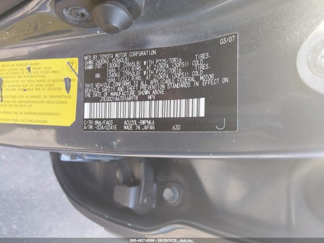 46214596 :رقم المزاد ، JTEGD21A670168978 vin ، 2007 Toyota Highlander مزاد بيع
