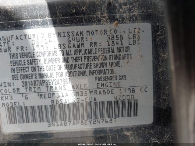 Продаж на аукціоні авто 2014 Nissan Sentra Sr, vin: 3N1AB7AP8EY247687, номер лоту: 46214597