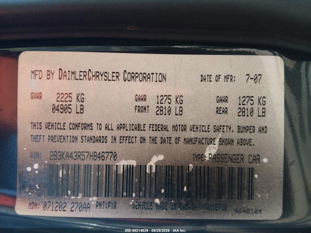Продаж на аукціоні авто 2007 Dodge Charger, vin: 2B3KA43R57H846770, номер лоту: 46214629