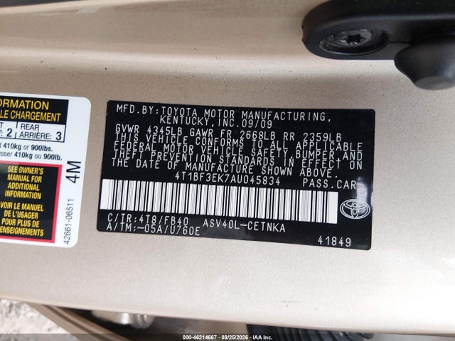Aukcja sprzedaży 2010 Toyota Camry Le, vin: 4T1BF3EK7AU045834, numer aukcji: 46214667