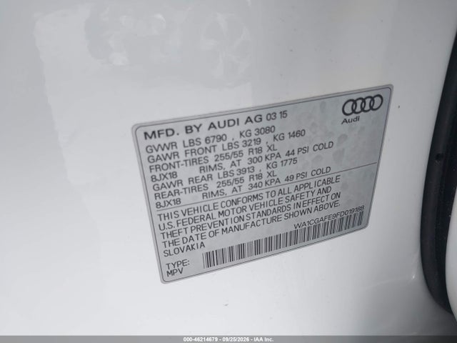 Aukcja sprzedaży 2015 Audi Q7 3.0t Premium, vin: WA1CGAFE9FD019188, numer aukcji: 46214679
