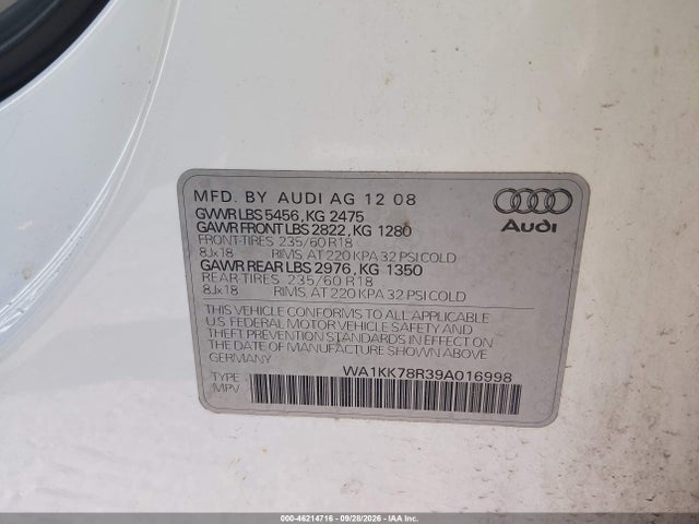 Aukcja sprzedaży 2009 Audi Q5 3.2 Premium, vin: WA1KK78R39A016998, numer aukcji: 46214716