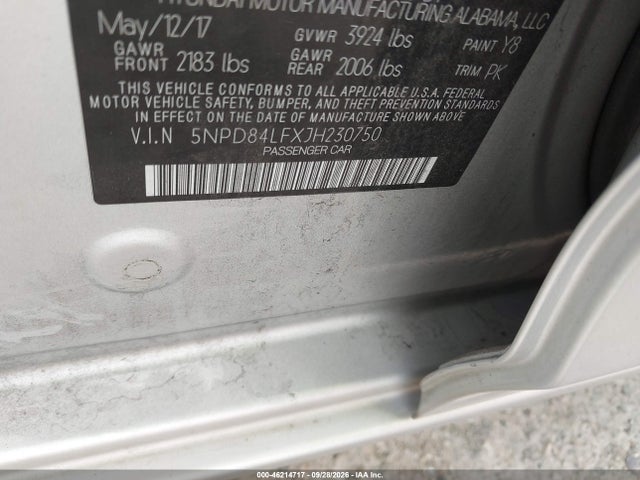 Продаж на аукціоні авто 2018 Hyundai Elantra Sel, vin: 5NPD84LFXJH230750, номер лоту: 46214717