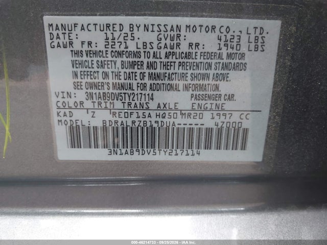 Aukcja sprzedaży 2026 Nissan Sentra Sr, vin: 3N1AB9DV5TY217114, numer aukcji: 46214733