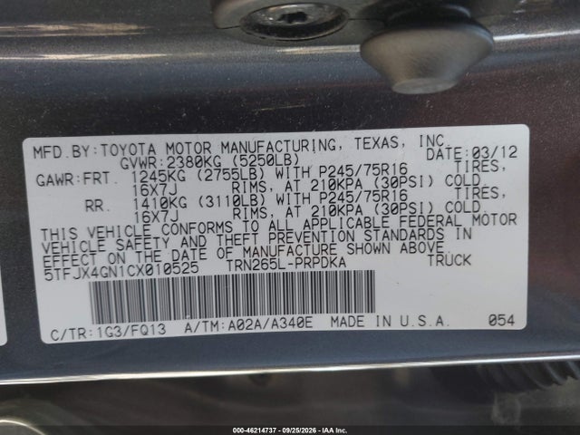 Продаж на аукціоні авто 2012 Toyota Tacoma Double Cab, vin: 5TFJX4GN1CX010525, номер лоту: 46214737
