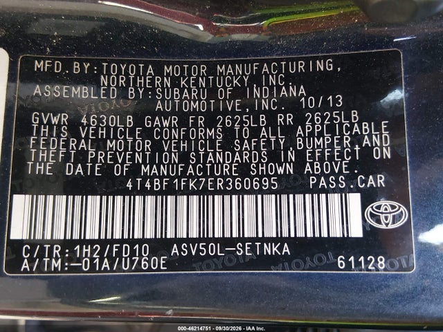 Продаж на аукціоні авто 2014 Toyota Camry Le, vin: 4T4BF1FK7ER360695, номер лоту: 46214751