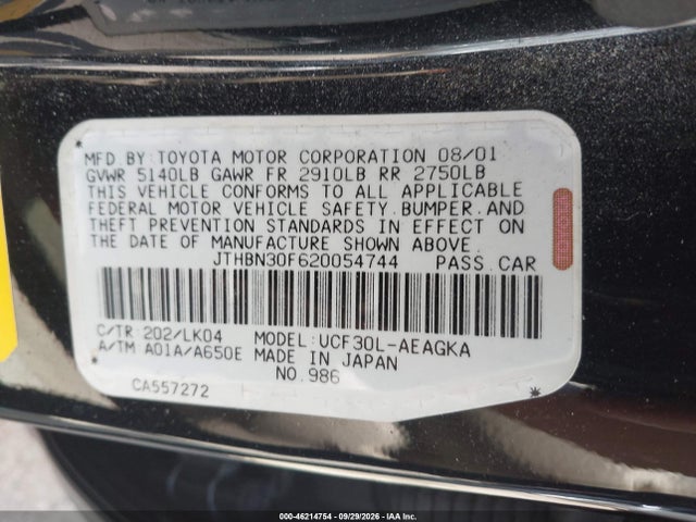 2002 Lexus Ls 430 მანქანა იყიდება აუქციონზე, vin: JTHBN30F620054744, აუქციონის ნომერი: 46214754