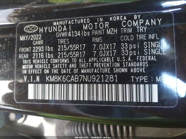 Продаж на аукціоні авто 2022 Hyundai Kona Sel, vin: KM8K6CAB7NU921281, номер лоту: 46214767