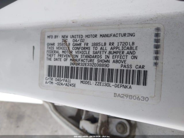 Продаж на аукціоні авто 2003 Toyota Corolla Le, vin: 1NXBR32E33Z038890, номер лоту: 46214809
