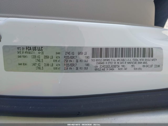 46214815 :رقم المزاد ، 2C4RDGBG5JR288734 vin ، 2018 Dodge Grand Caravan Se مزاد بيع
