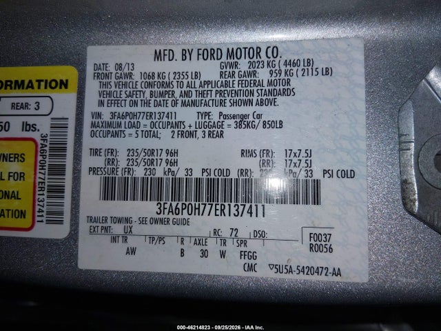Ford FUSION SE 2014 3FA6P0H77ER137411 Image 9