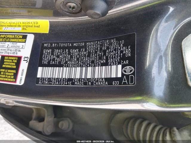 2010 Toyota Corolla S მანქანა იყიდება აუქციონზე, vin: 2T1BU4EE7AC439163, აუქციონის ნომერი: 46214826