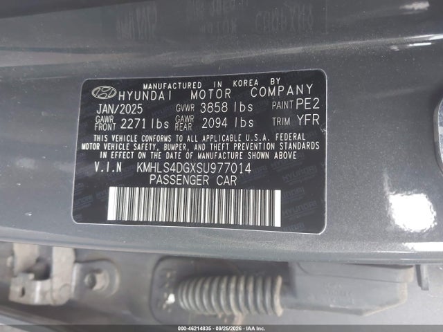 46214835 :رقم المزاد ، KMHLS4DGXSU977014 vin ، 2025 Hyundai Elantra Sel Convenience مزاد بيع