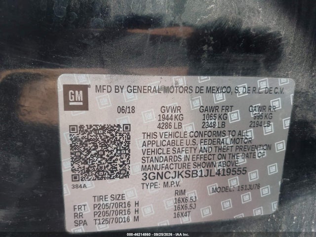 Chevrolet TRAX LS 2018 3GNCJKSB1JL419555 Image 9