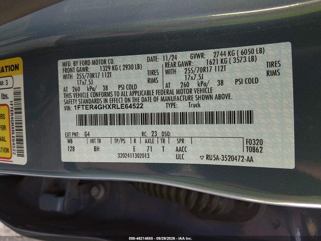 46214885 :رقم المزاد ، 1FTER4GHXRLE64522 vin ، 2024 Ford Ranger Xlt مزاد بيع