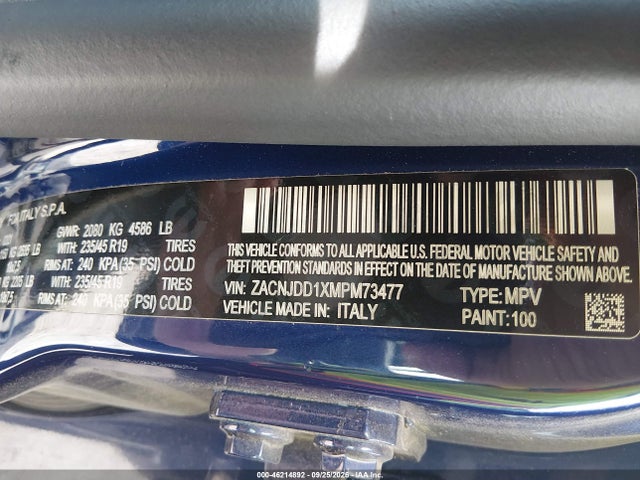 Продаж на аукціоні авто 2021 Jeep Renegade Limited 4x4, vin: ZACNJDD1XMPM73477, номер лоту: 46214892