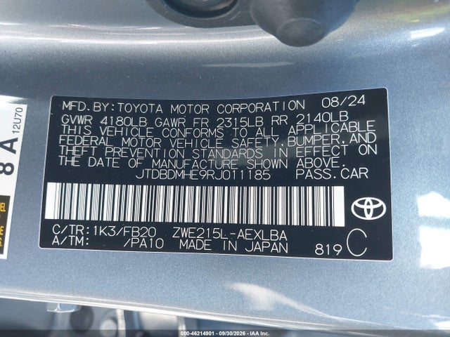 JTDBDMHE9RJ011185 Toyota Corolla Hybrid Le