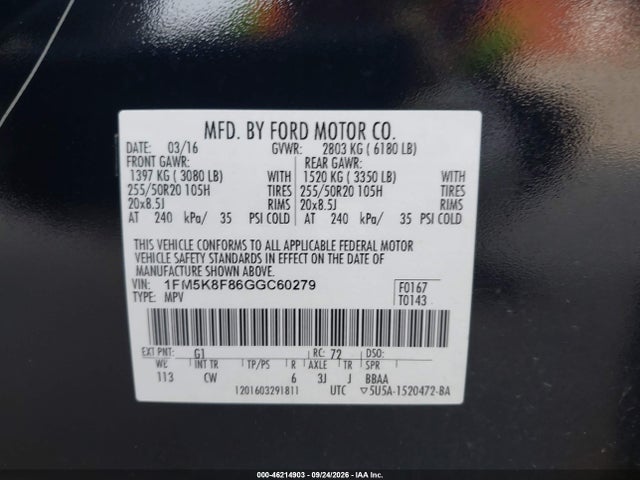 Продажа на аукционе авто 2016 Ford Explorer Limited, vin: 1FM5K8F86GGC60279, номер лота: 46214903