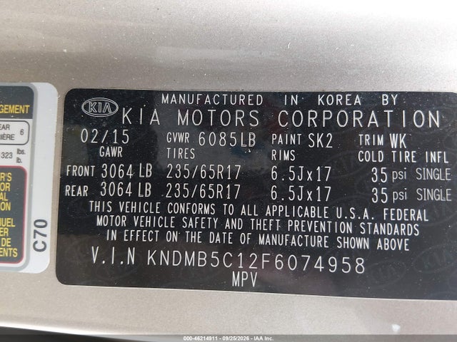 Продаж на аукціоні авто 2015 Kia Sedona Lx, vin: KNDMB5C12F6074958, номер лоту: 46214911