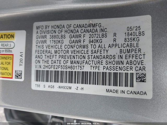 Honda Civic Sport 2025 2HGFE2F50SH601757 Image 9
