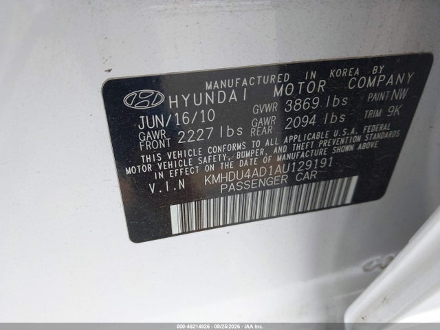 Продажа на аукционе авто 2010 Hyundai Elantra Gls, vin: KMHDU4AD1AU129191, номер лота: 46214926