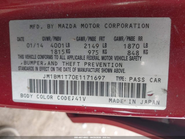 2014 Mazda Mazda3 I Sv მანქანა იყიდება აუქციონზე, vin: JM1BM1T70E1171697, აუქციონის ნომერი: 46214952