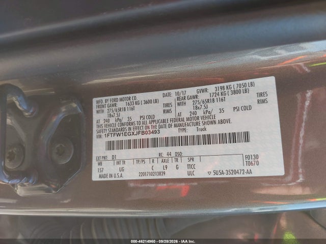 Продаж на аукціоні авто 2018 Ford F-150 Xlt, vin: 1FTFW1EGXJFB03493, номер лоту: 46214960