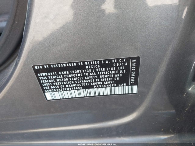 Продаж на аукціоні авто 2015 Volkswagen Jetta 2.0l S, vin: 3VW2K7AJ3FM218892, номер лоту: 46214966