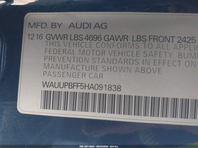 Auction sale of the 2017 Audi A3 E-tron 1.4t Premium, vin: WAUUPBFF5HA091838, lot number: 46214988