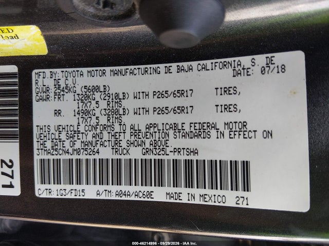 3TMAZ5CN4JM075264 Toyota Tacoma Trd Sport