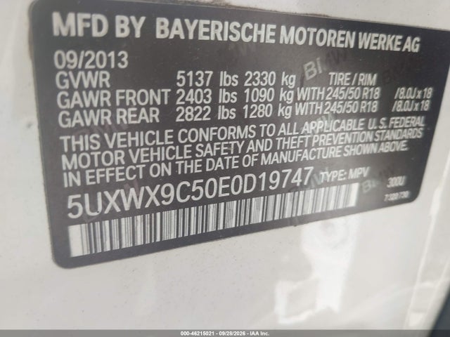 46215021 :رقم المزاد ، 5UXWX9C50E0D19747 vin ، 2014 Bmw X3 Xdrive28i مزاد بيع