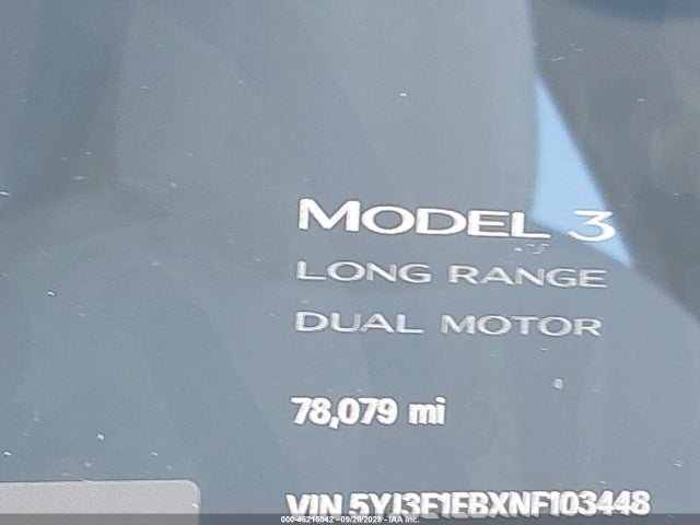 Tesla Model 3 Long Range 2022 5YJ3E1EBXNF103448 Image 7