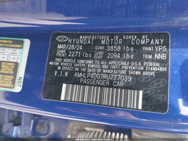 Продажа на аукционе авто 2024 Hyundai Elantra Limited, vin: KMHLP4DG7RU777039, номер лота: 46215101